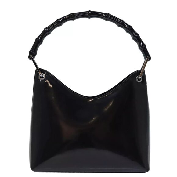 GUCCI Bamboo Hand Bag Enamel Black Auth - Picture 2 of 15